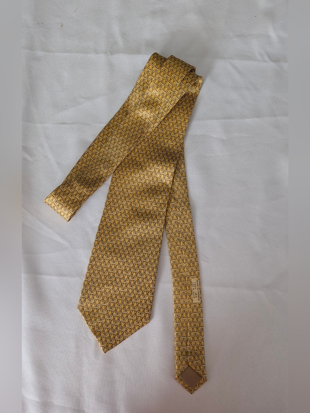Hermes Gold Yellow Micro-Pattern Silk Tie